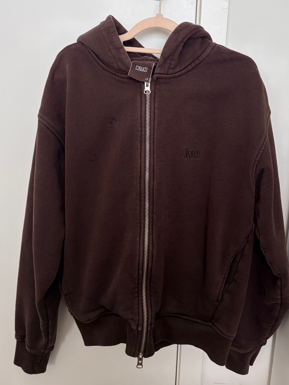 Kith Dark Brown Full-Zip Hoodie with Embroidered Logo